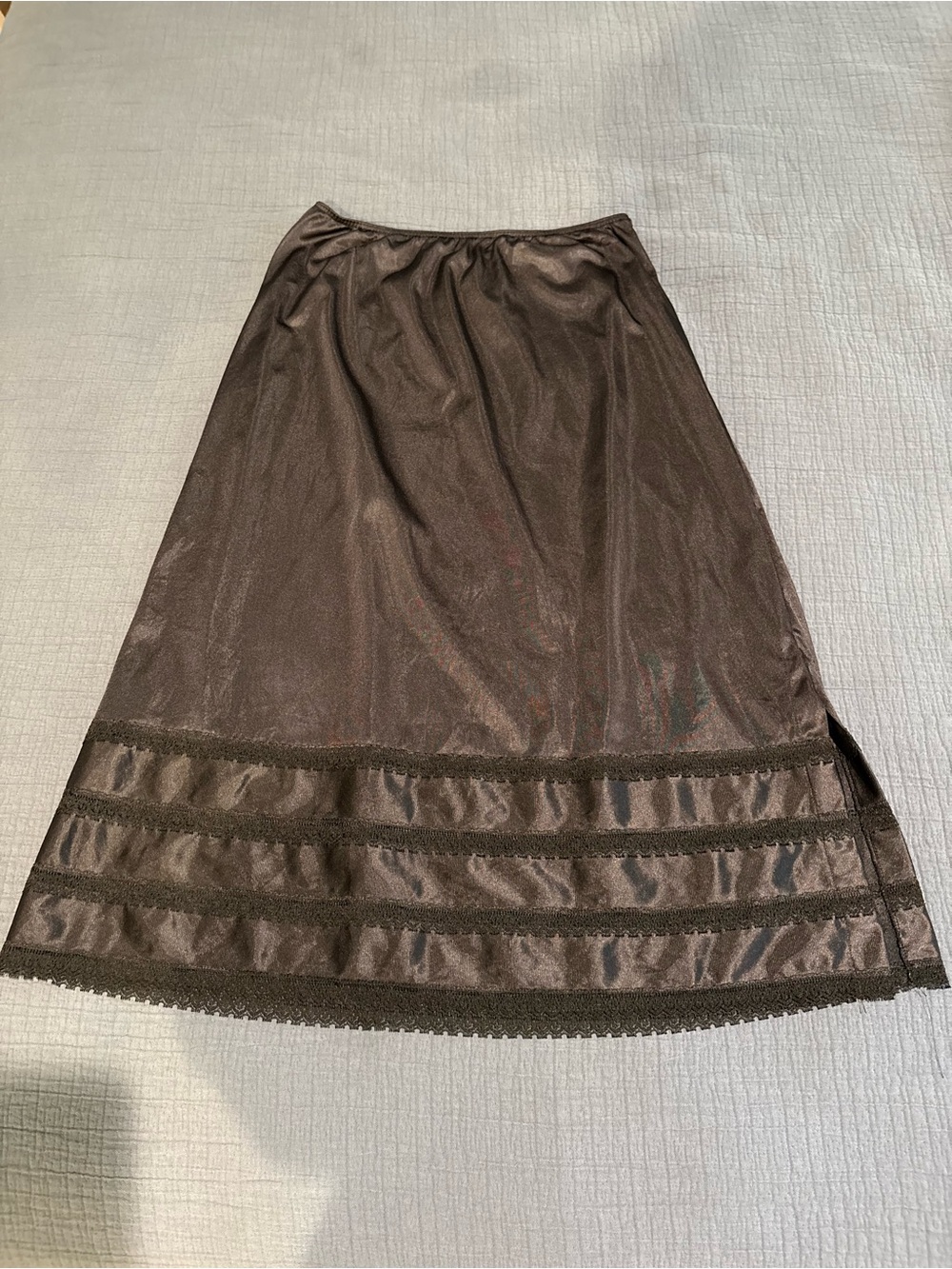 Vintage Sears Black A-Line Half Slip Skirt with Lace Trim Accents Midi Length